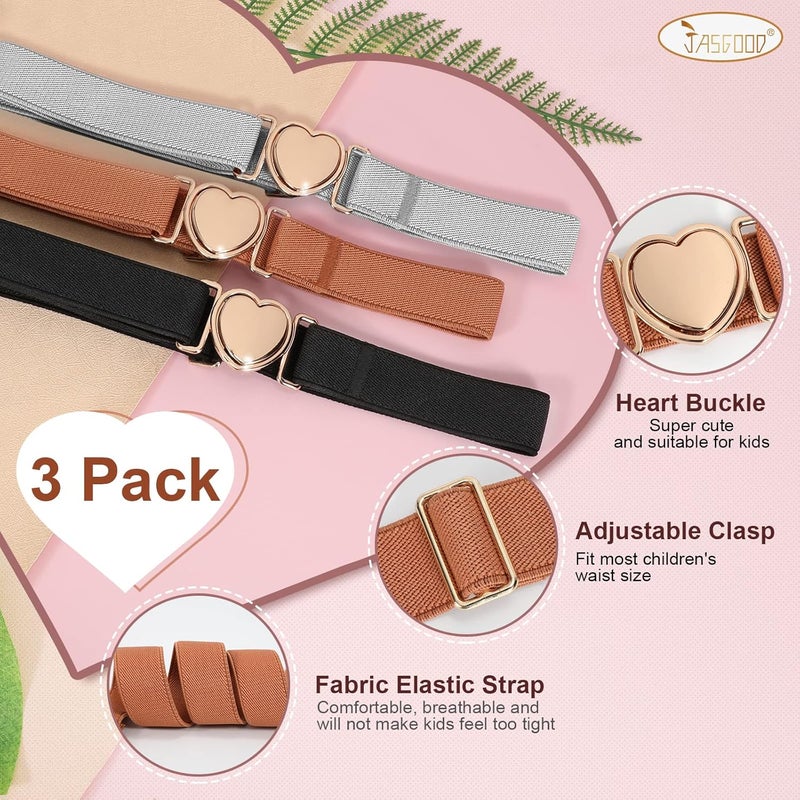 Jas. Good Elastic Belts for Toddler Kids Adjustable Boys Girls Teens Stretch Belts with Heart Buckle for Back to School - Image 4
